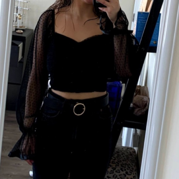 NWT Shellsea Black Sheer Crop Top - Picture 2 of 7